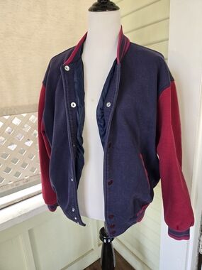 Navy and Burgundy Bomber-Style Varsity Jacket